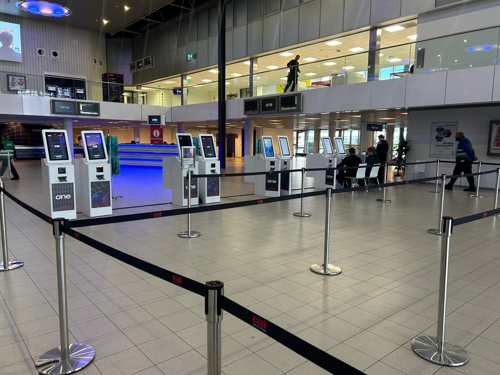 Registration kiosks at an OutSystems event venue