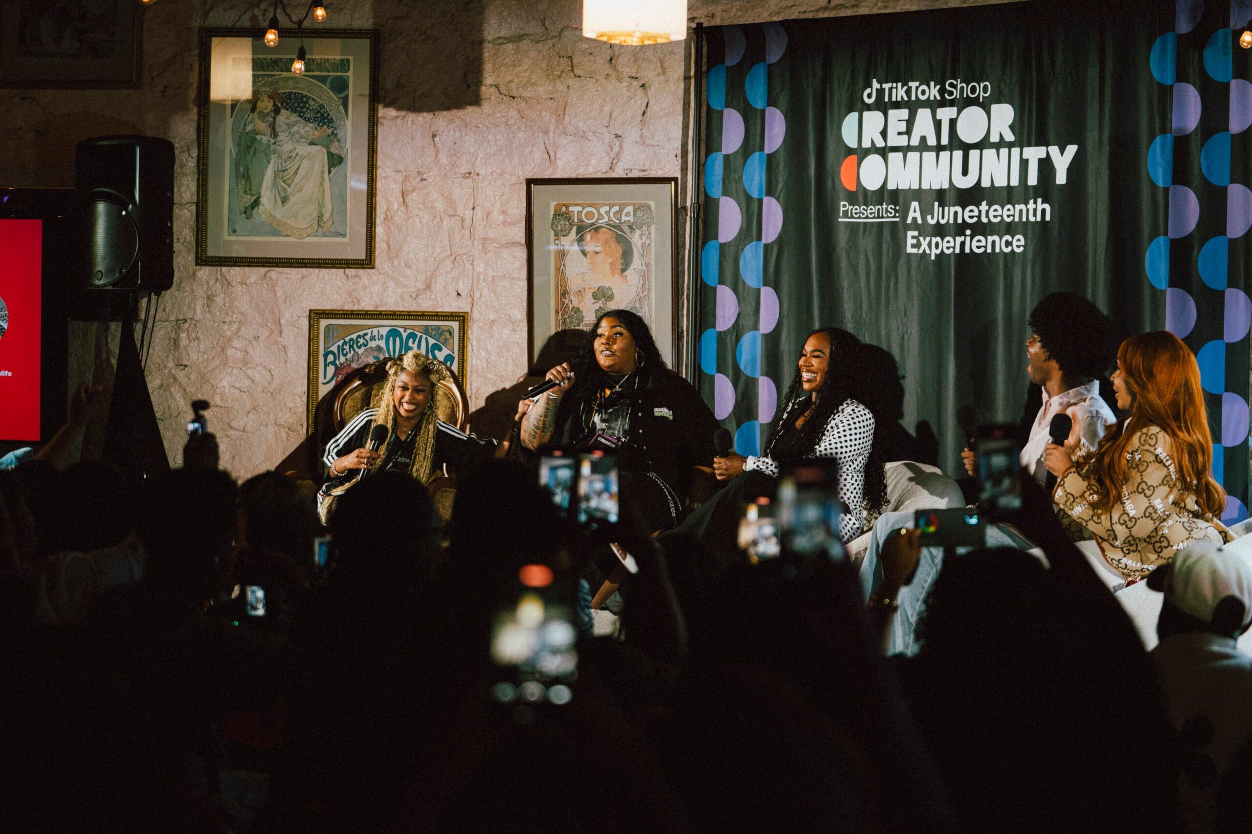 Panel of Black creators speaking at the TikTok Shop Creator Community Juneteenth Experience in Atlanta, 2025. A female is speaking.